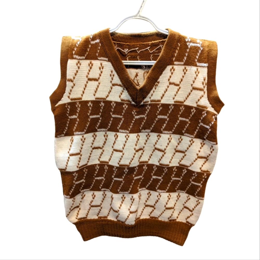 Handmade Camel and Cream Stripe Knit Sweater Vest Size Small